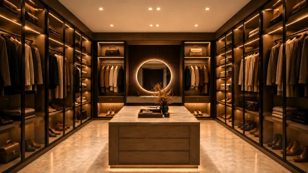 Dressing Prestige avec Îlot Central et Éclairage LED Intégré
