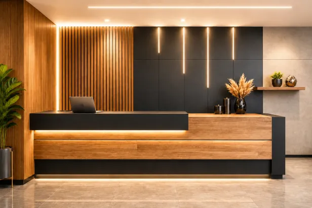 Comptoir Design Noir et Bois avec Éclairage LED Intégré