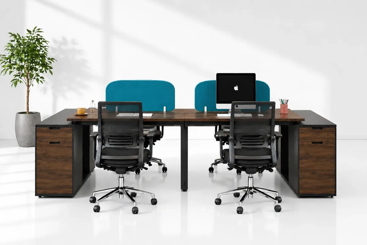 Bureau Open Space Double Poste avec Caissons Intégrés